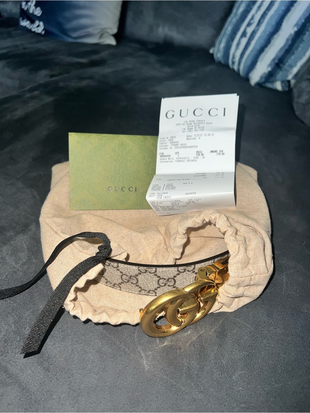 Gucci GG Marmont Reversible Brown Leather Belt with Brass Gold Buckle